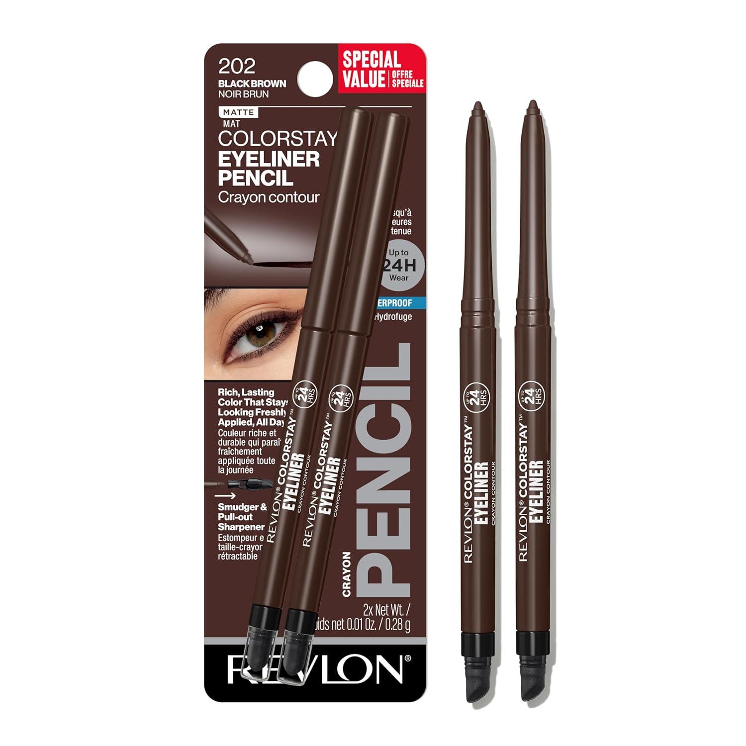imageREVLON ColorStay Pencil Waterproof Eyeliner SmudgeProof Eye Makeup with BuiltIn Sharpener 212 Bronze 001 ozBlack Brown