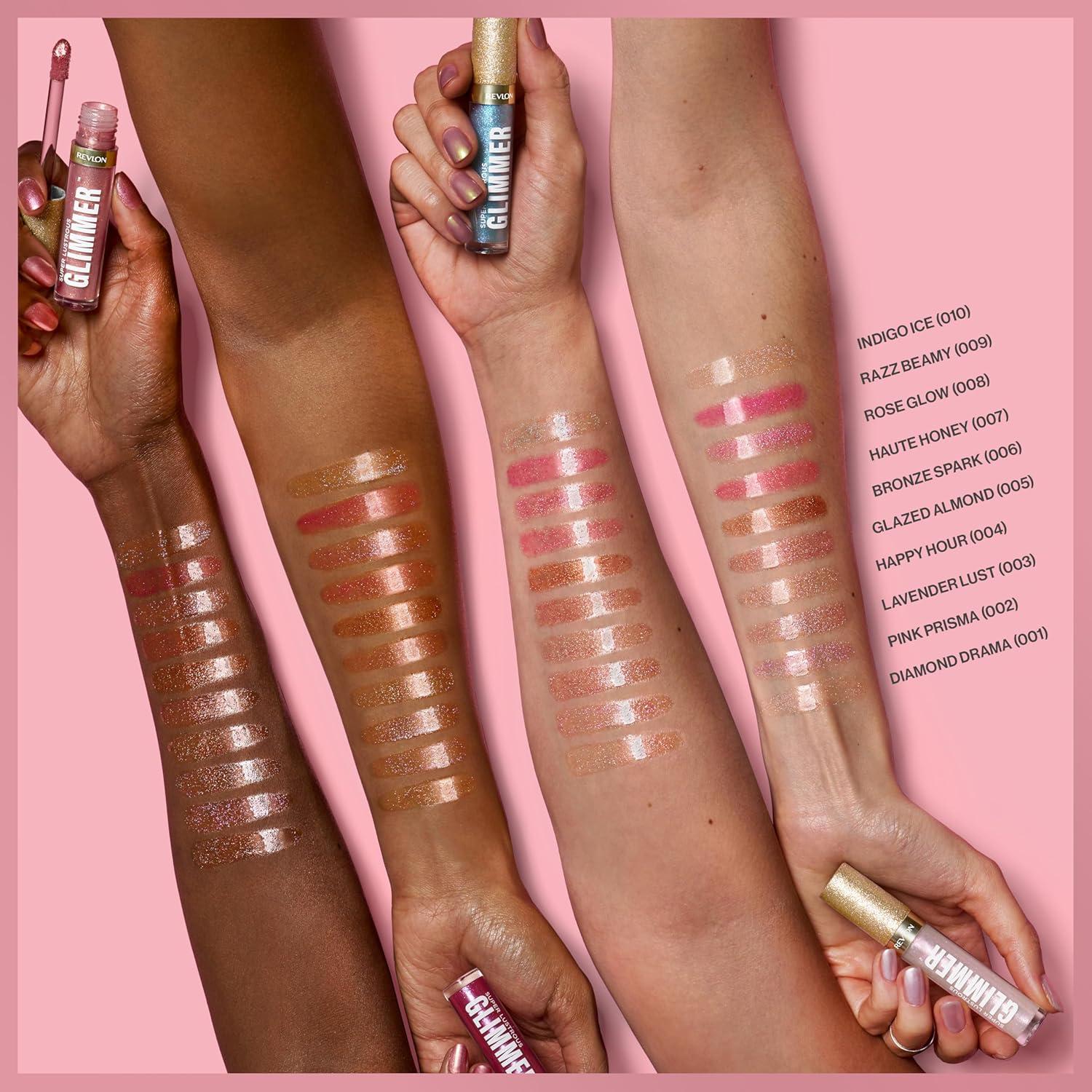 imageREVLON Super Lustrous Glimmer Gloss NonSticky Lip Gloss HighShine Finish PlantBased Glitter 006 Bronze Spark 013 fl oz010 Indigo Ice