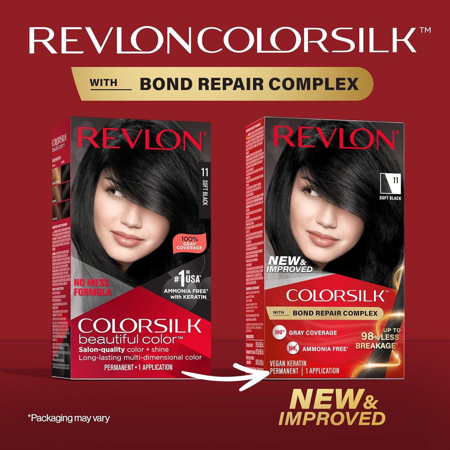 imageRevlon ColorSilk with Bond Repair Complex Black Permanent Hair Color 100 Gray Coverage Ammonia Free Hair Dye Vegan Keratin 10 Black Pack of 311 Soft Black