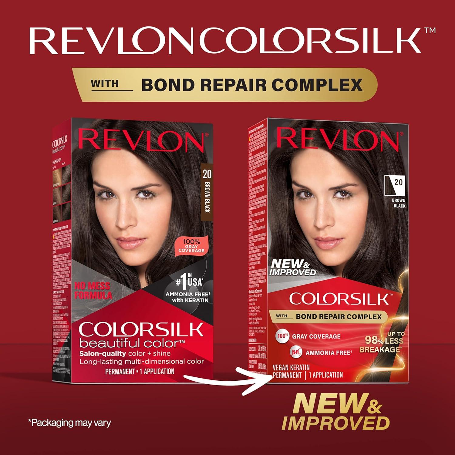 imageRevlon ColorSilk with Bond Repair Complex Black Permanent Hair Color 100 Gray Coverage Ammonia Free Hair Dye Vegan Keratin 10 Black Pack of 320 Brown Black
