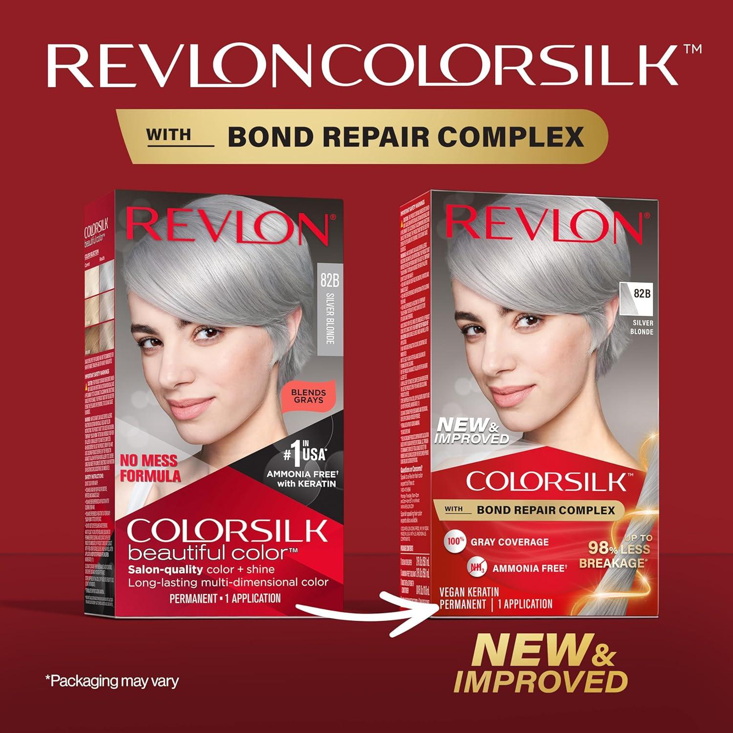 imageRevlon ColorSilk with Bond Repair Complex Blonde Permanent Hair Color 100 Gray Coverage Ammonia Free Hair Dye Vegan Keratin 04 Ultra Light Natural Blonde Pack of 382B Silver Blonde