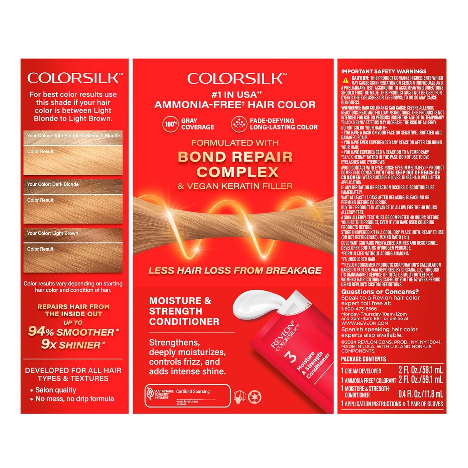 imageRevlon ColorSilk with Bond Repair Complex Blonde Permanent Hair Color 100 Gray Coverage Ammonia Free Hair Dye Vegan Keratin 04 Ultra Light Natural Blonde Pack of 381 Light Blonde