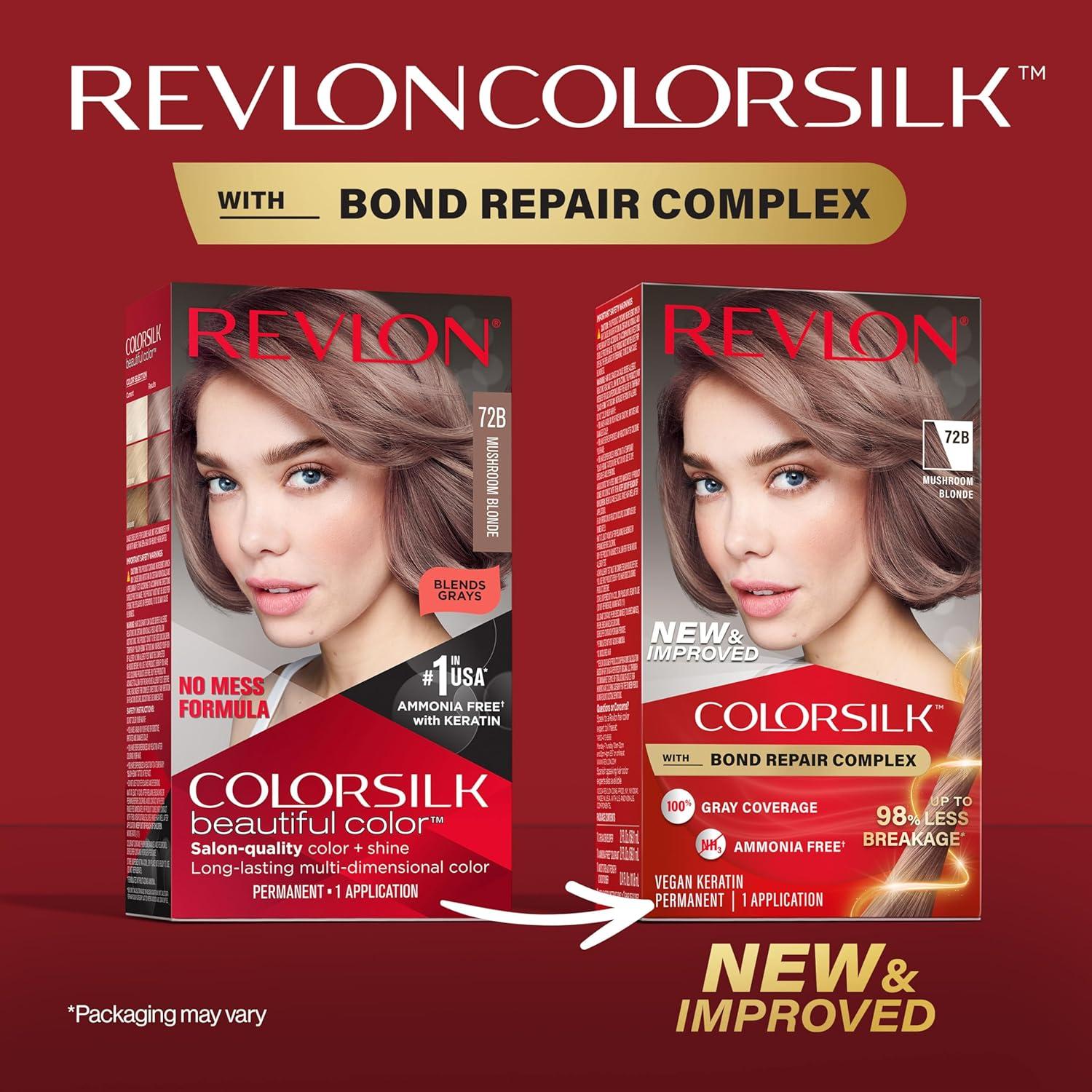 imageRevlon ColorSilk with Bond Repair Complex Blonde Permanent Hair Color 100 Gray Coverage Ammonia Free Hair Dye Vegan Keratin 04 Ultra Light Natural Blonde Pack of 372B Mushroom Blonde