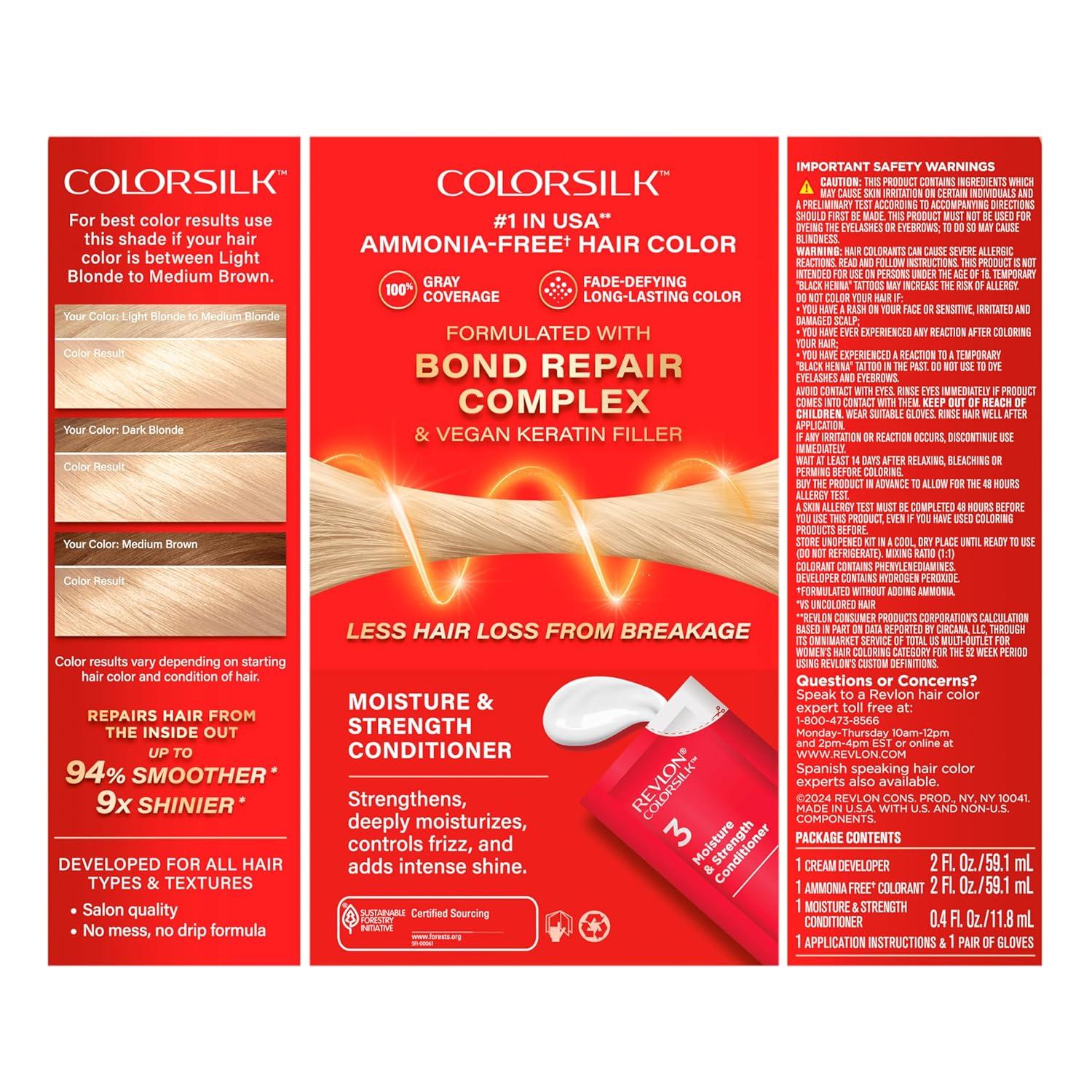 imageRevlon ColorSilk with Bond Repair Complex Blonde Permanent Hair Color 100 Gray Coverage Ammonia Free Hair Dye Vegan Keratin 04 Ultra Light Natural Blonde Pack of 305 Ultra Light Ash Blonde