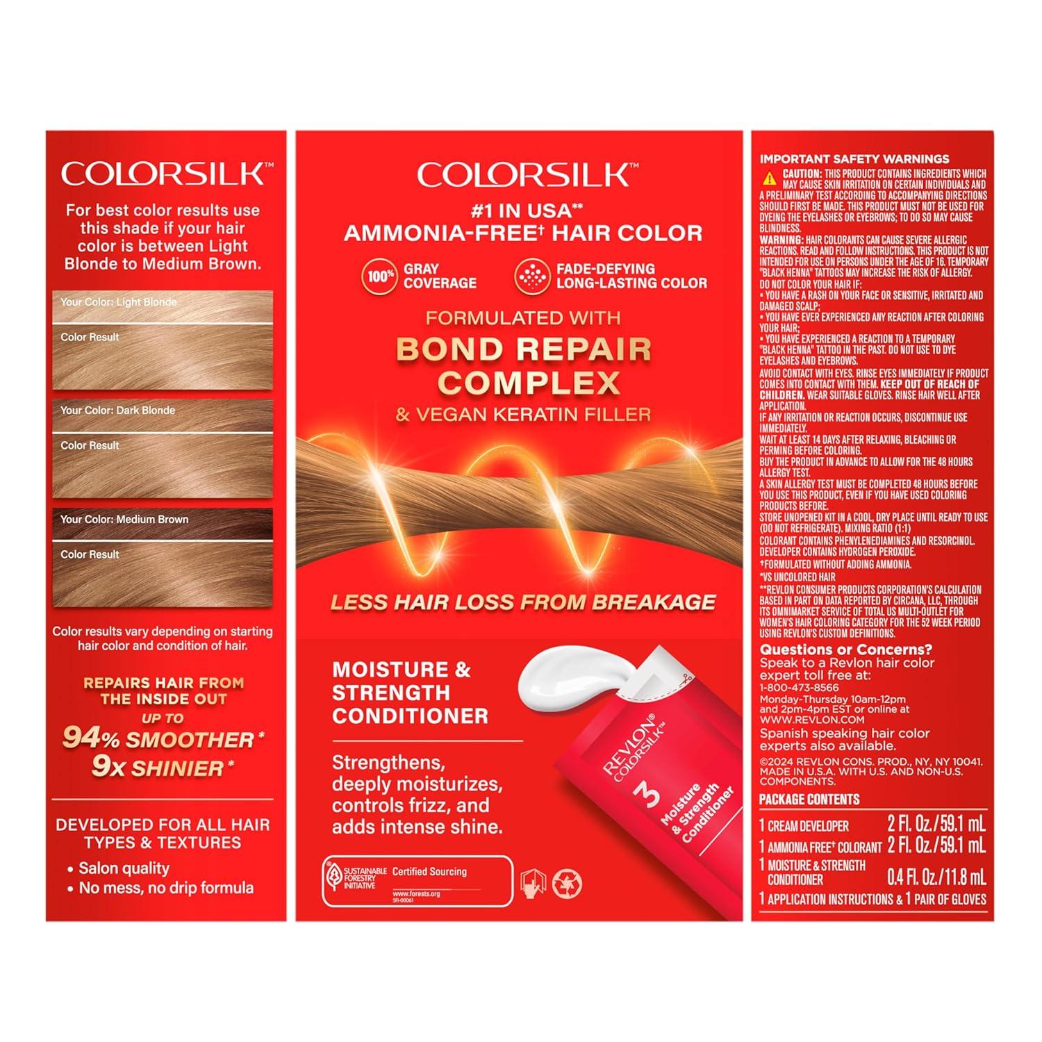 imageRevlon ColorSilk with Bond Repair Complex Blonde Permanent Hair Color 100 Gray Coverage Ammonia Free Hair Dye Vegan Keratin 04 Ultra Light Natural Blonde Pack of 361 Dark Blonde