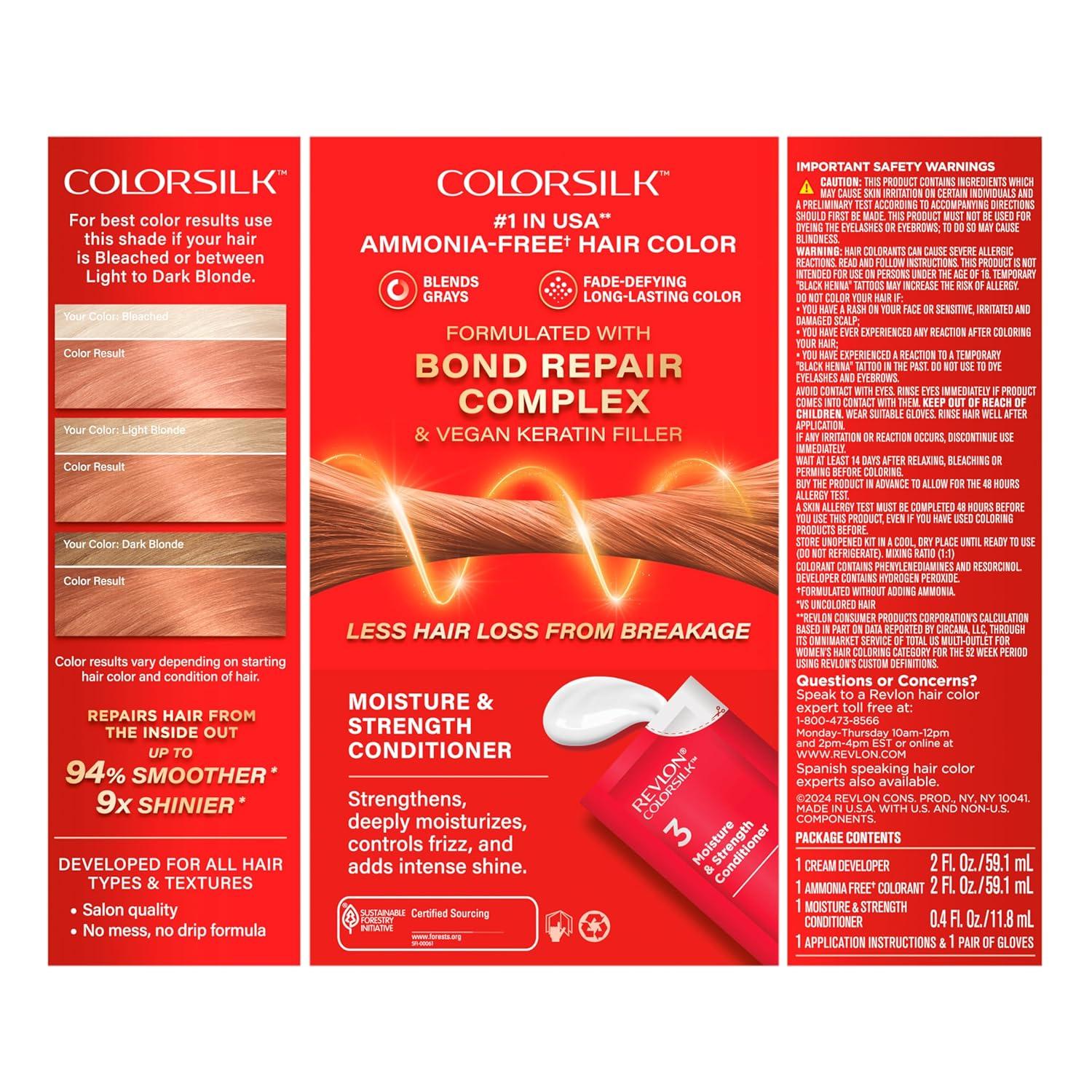 imageRevlon ColorSilk with Bond Repair Complex Blonde Permanent Hair Color 100 Gray Coverage Ammonia Free Hair Dye Vegan Keratin 04 Ultra Light Natural Blonde Pack of 385B Strawberry Blonde