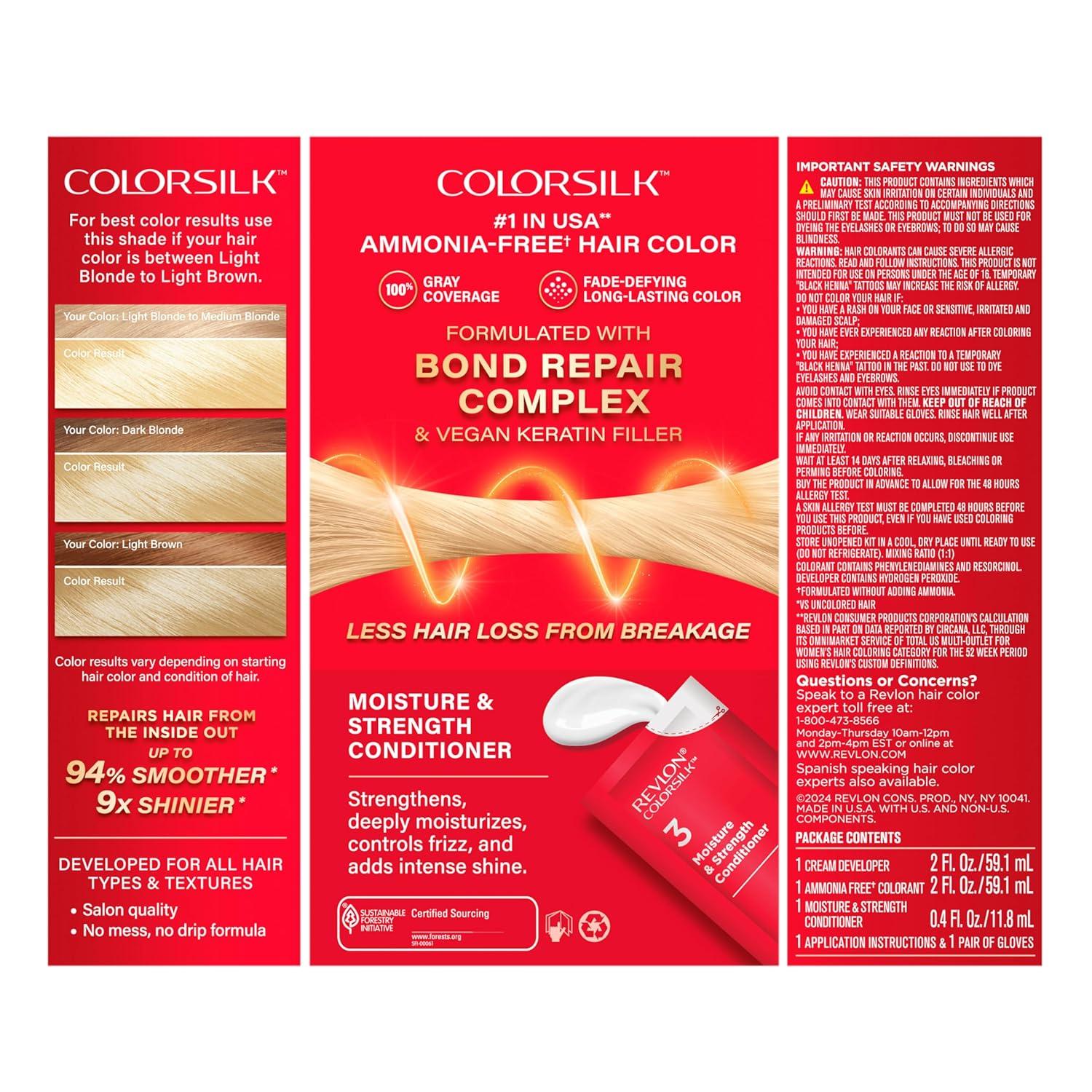 imageRevlon ColorSilk with Bond Repair Complex Blonde Permanent Hair Color 100 Gray Coverage Ammonia Free Hair Dye Vegan Keratin 04 Ultra Light Natural Blonde Pack of 303 Ultra Light Sun Blonde