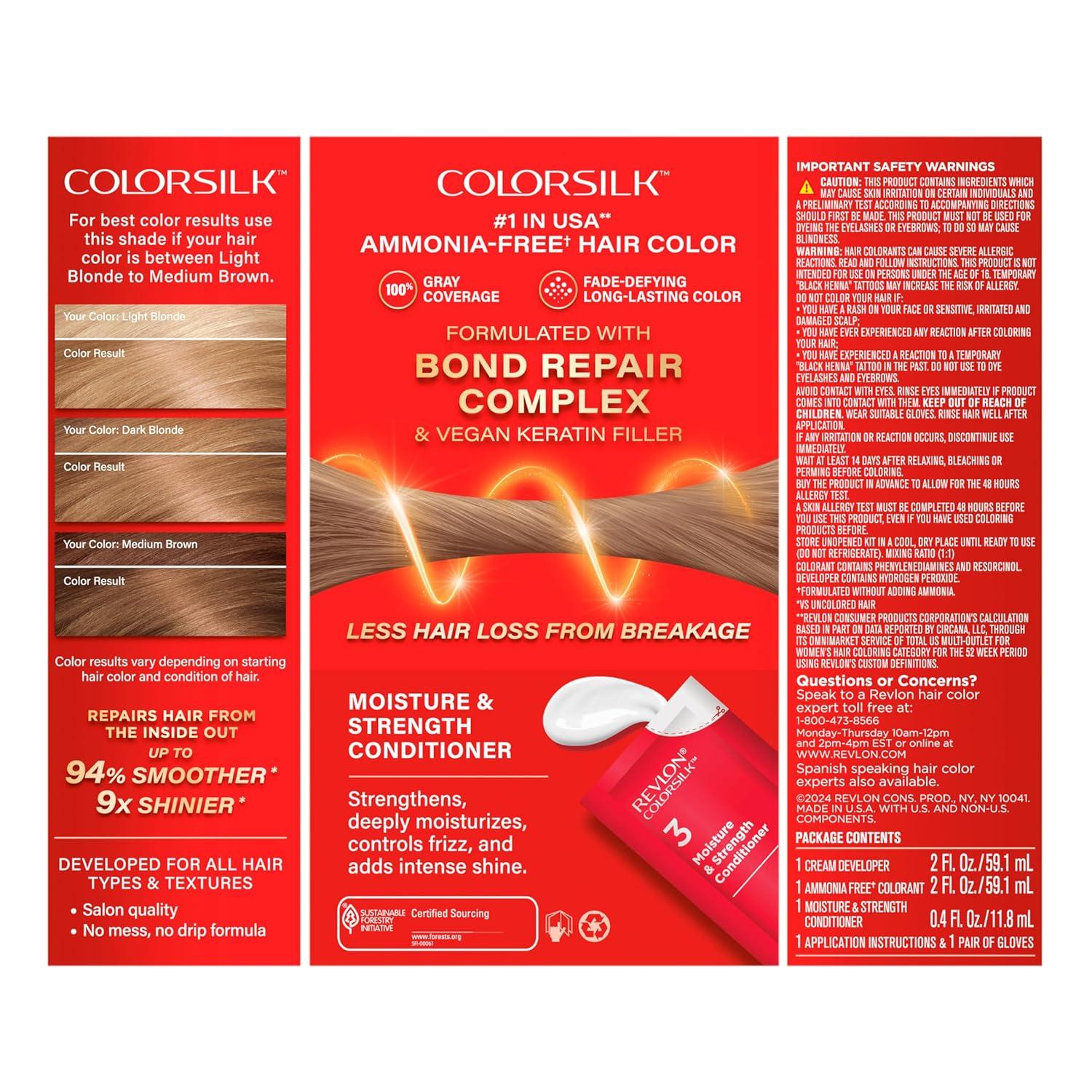 imageRevlon ColorSilk with Bond Repair Complex Blonde Permanent Hair Color 100 Gray Coverage Ammonia Free Hair Dye Vegan Keratin 04 Ultra Light Natural Blonde Pack of 370 Medium Ash Blonde