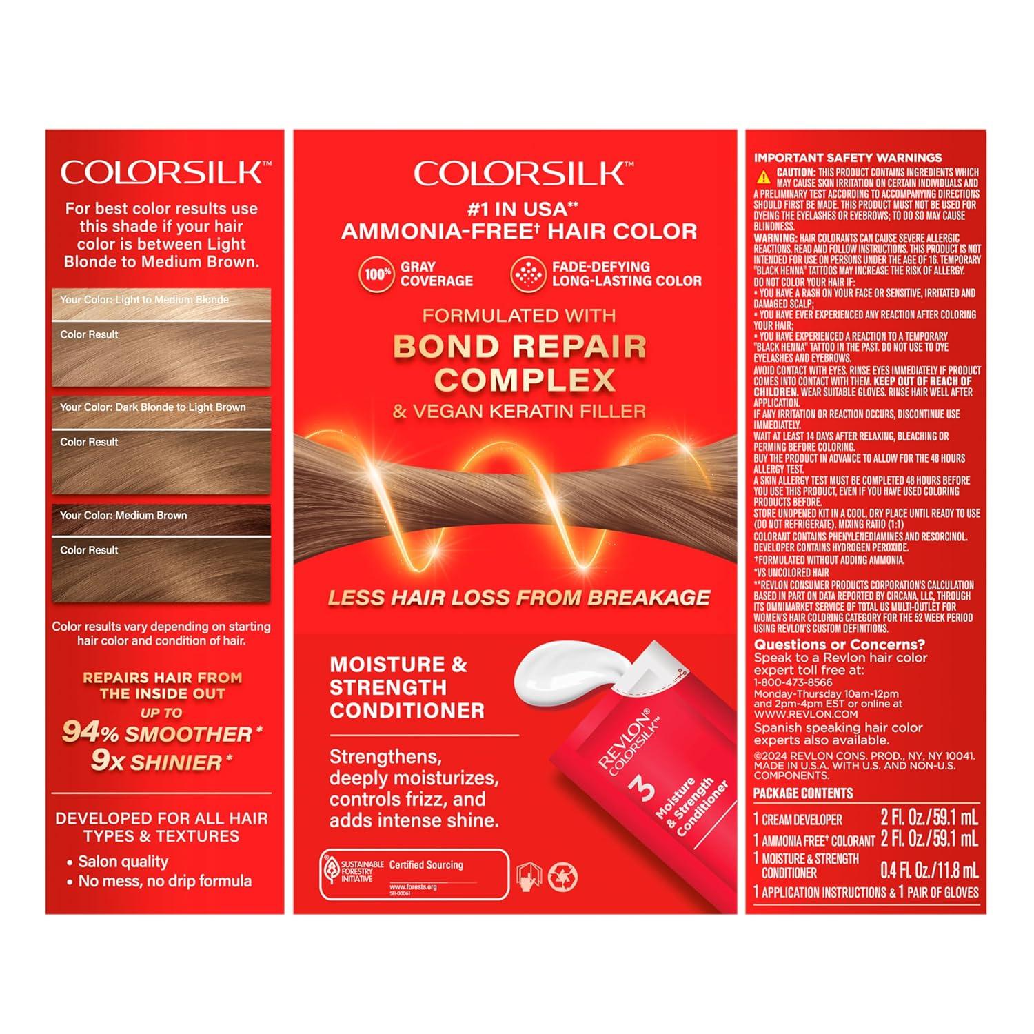 imageRevlon ColorSilk with Bond Repair Complex Blonde Permanent Hair Color 100 Gray Coverage Ammonia Free Hair Dye Vegan Keratin 04 Ultra Light Natural Blonde Pack of 360 Dark Ash Blonde