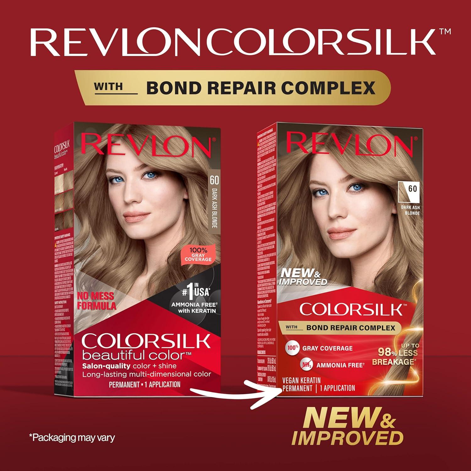 imageRevlon ColorSilk with Bond Repair Complex Blonde Permanent Hair Color 100 Gray Coverage Ammonia Free Hair Dye Vegan Keratin 04 Ultra Light Natural Blonde Pack of 360 Dark Ash Blonde