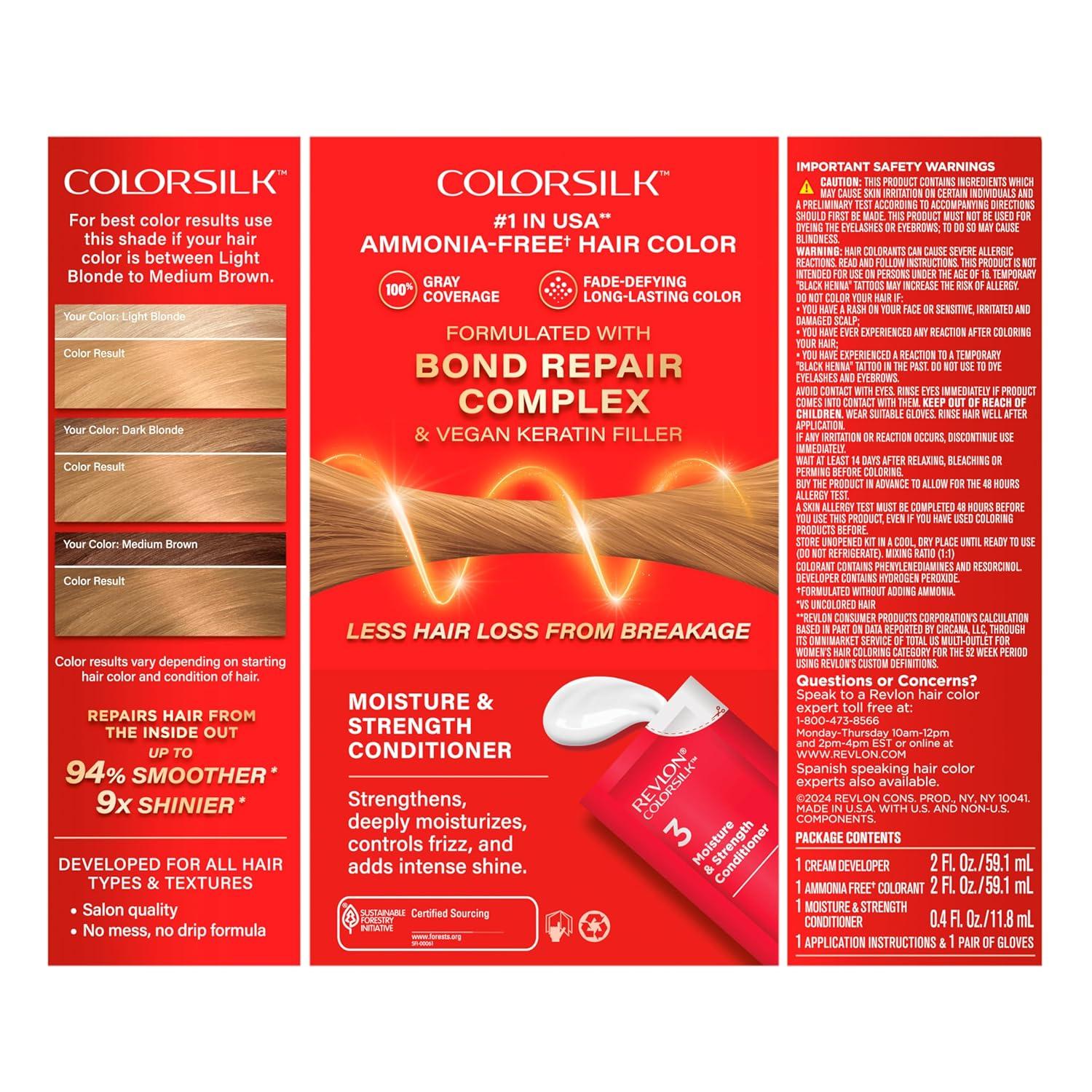 imageRevlon ColorSilk with Bond Repair Complex Blonde Permanent Hair Color 100 Gray Coverage Ammonia Free Hair Dye Vegan Keratin 04 Ultra Light Natural Blonde Pack of 371 Golden Blonde