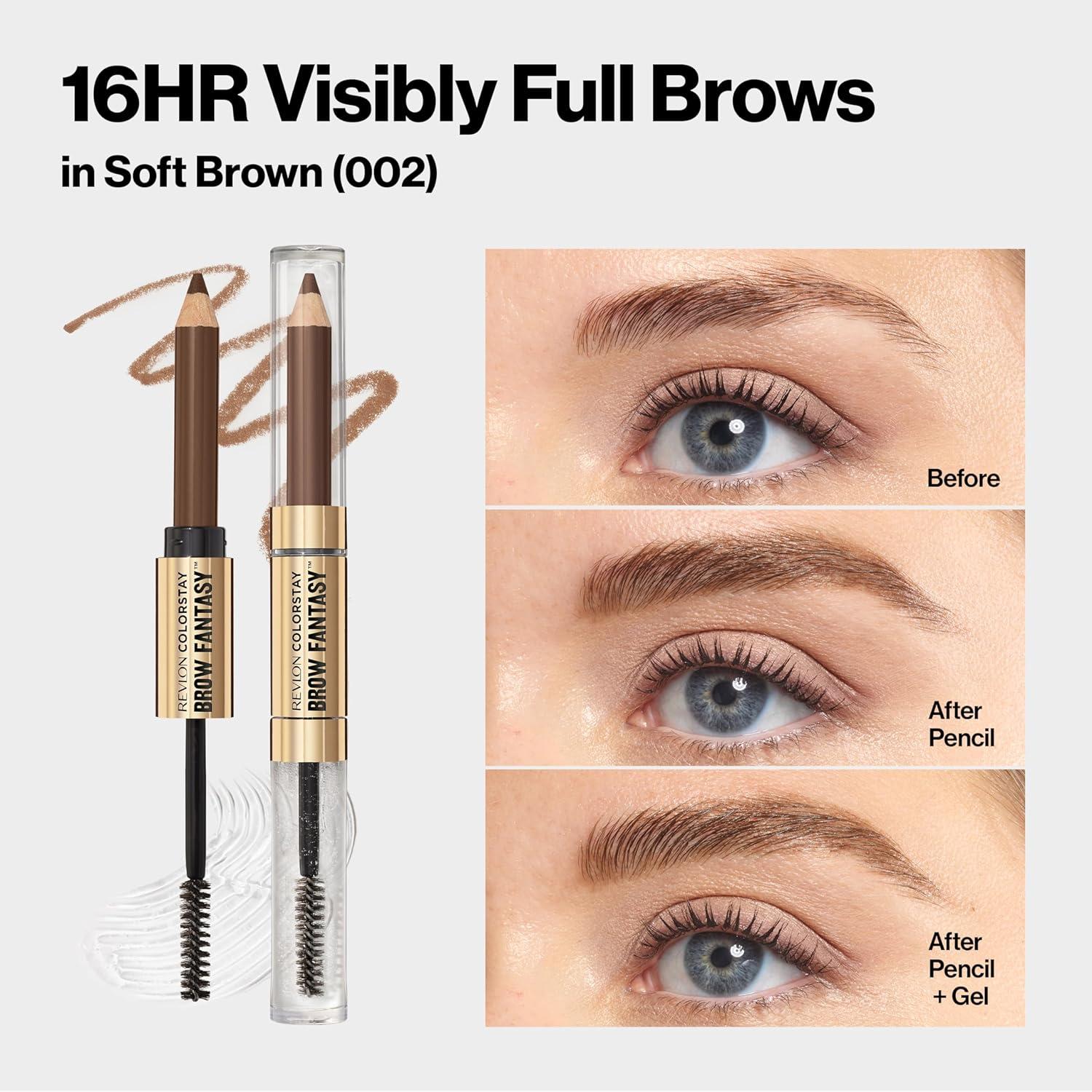 imageRevlon ColorStay Brow Fantasy All In One Eyebrow Powder Pencil with Shaping Clear Gel Gel Infused with Panthenol Smudgeproof 16HR Visibly Full Brows 001 Ash BlondeSoft Brown