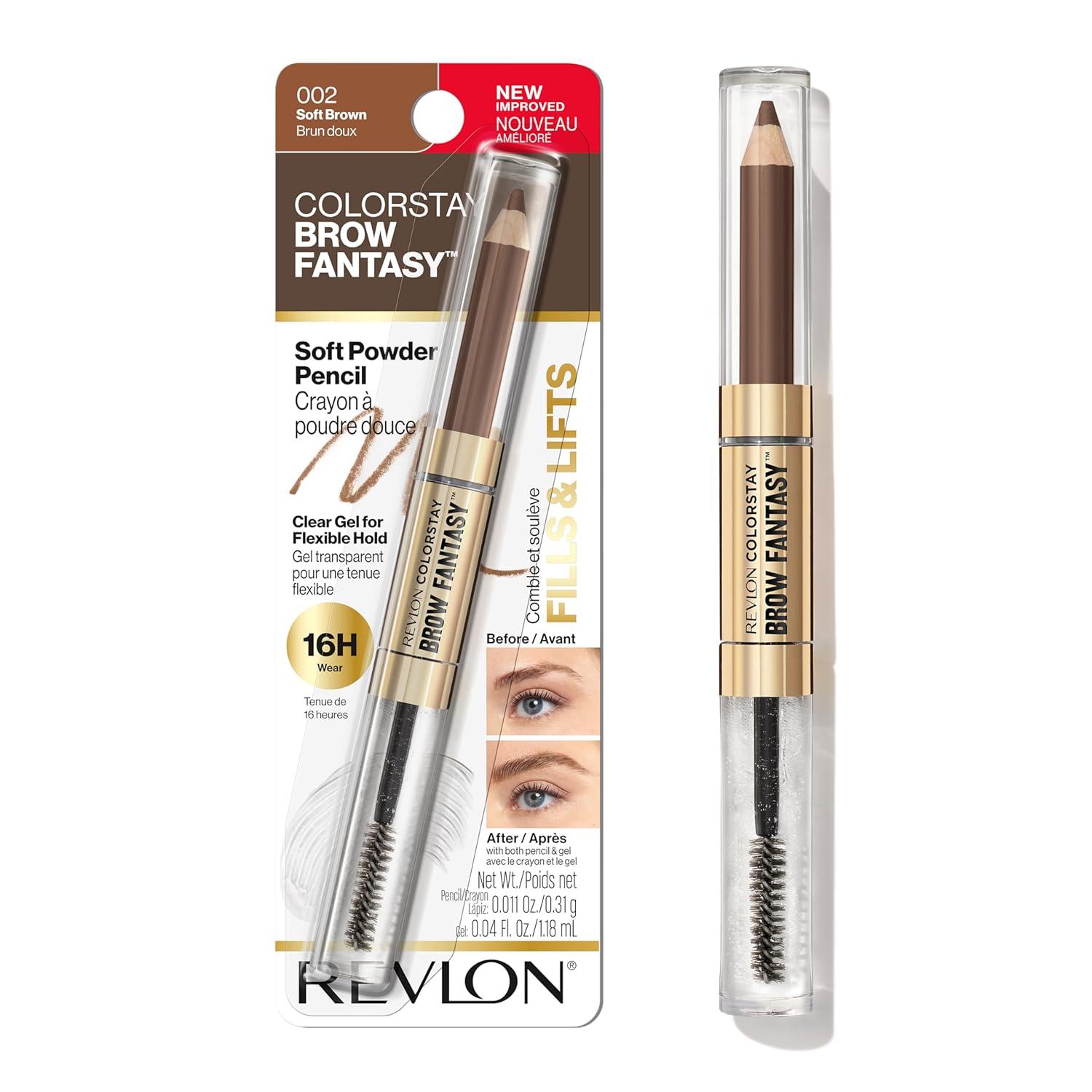 imageRevlon ColorStay Brow Fantasy All In One Eyebrow Powder Pencil with Shaping Clear Gel Gel Infused with Panthenol Smudgeproof 16HR Visibly Full Brows 001 Ash BlondeSoft Brown