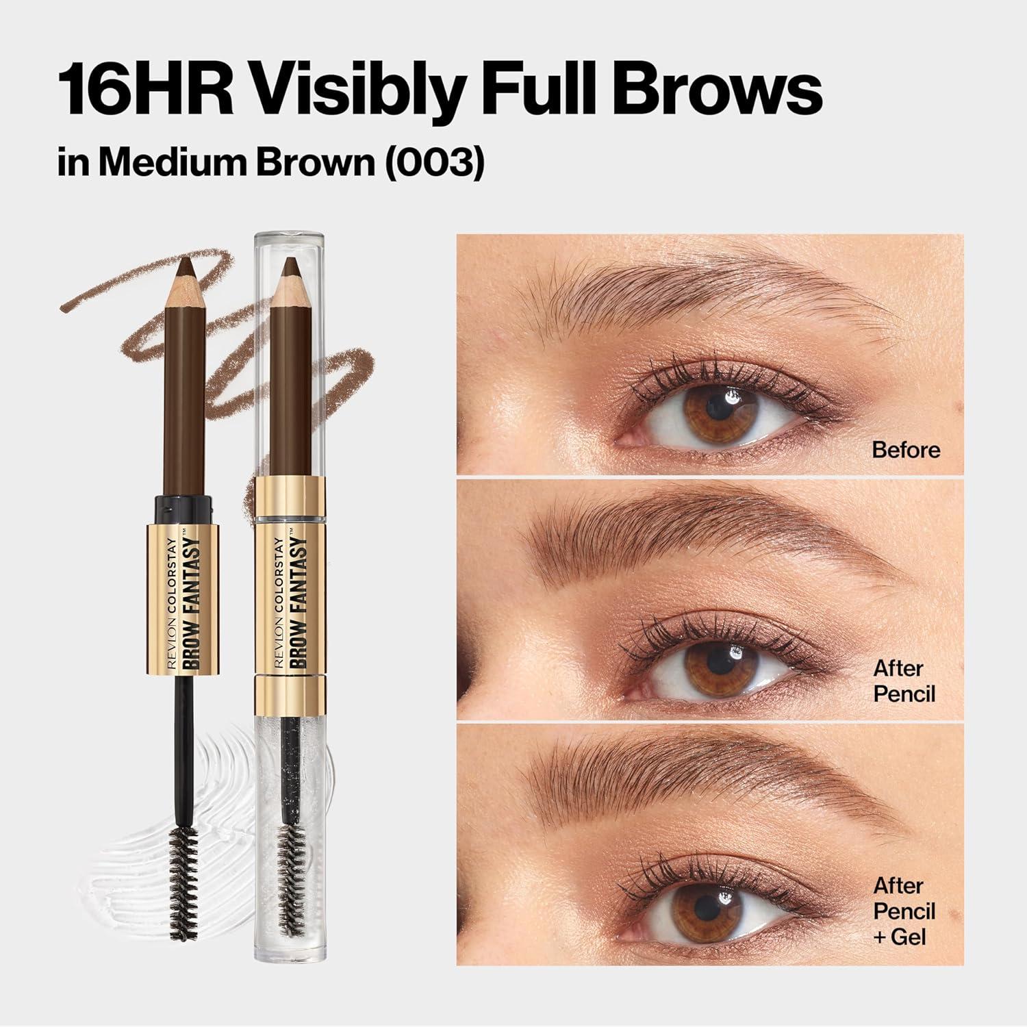 imageRevlon ColorStay Brow Fantasy All In One Eyebrow Powder Pencil with Shaping Clear Gel Gel Infused with Panthenol Smudgeproof 16HR Visibly Full Brows 001 Ash BlondeMedium Brown