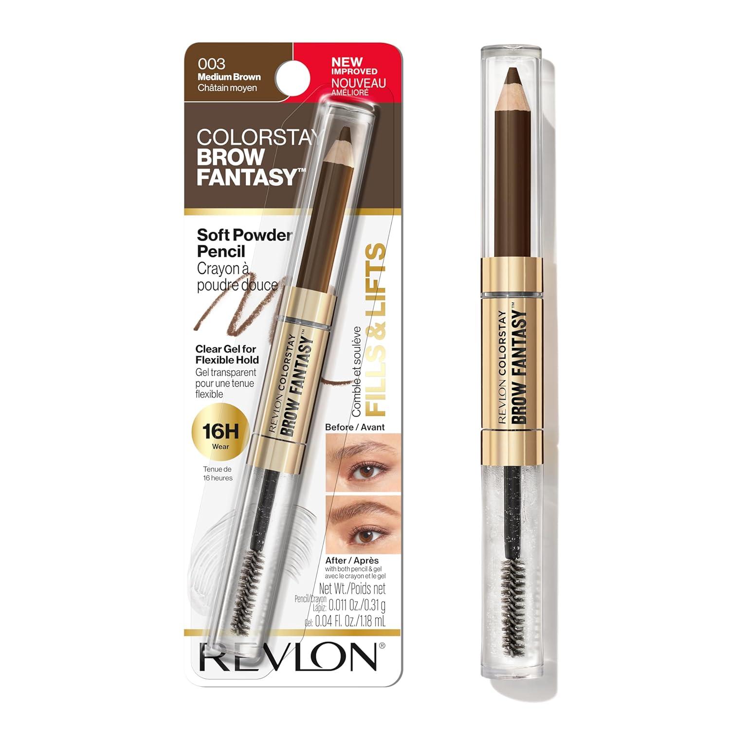 imageRevlon ColorStay Brow Fantasy All In One Eyebrow Powder Pencil with Shaping Clear Gel Gel Infused with Panthenol Smudgeproof 16HR Visibly Full Brows 001 Ash BlondeMedium Brown