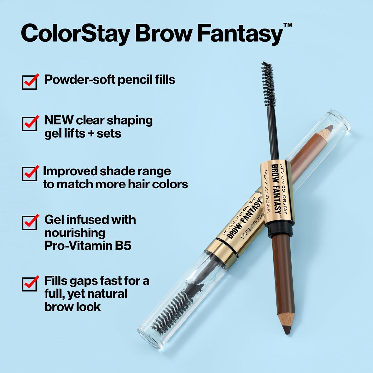 imageRevlon ColorStay Brow Fantasy All In One Eyebrow Powder Pencil with Shaping Clear Gel Gel Infused with Panthenol Smudgeproof 16HR Visibly Full Brows 001 Ash BlondeSoft Brown