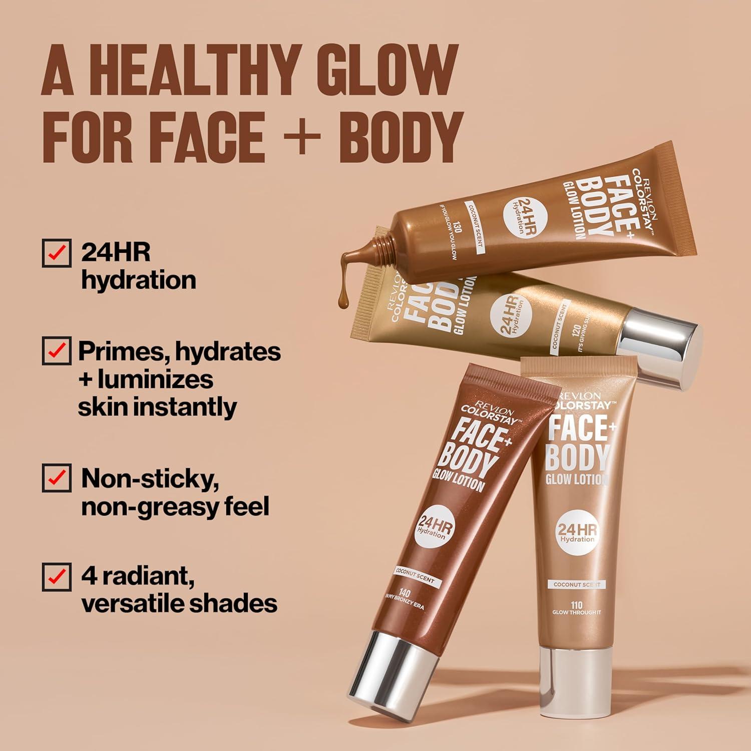 imageRevlon ColorStay Face ampamp Body Glow Lotion Hydrating Glow Moisturizer 24HR Hydration Illuminating Luminizing Shimmer 120 Its Giving Sun110 Glow Through It