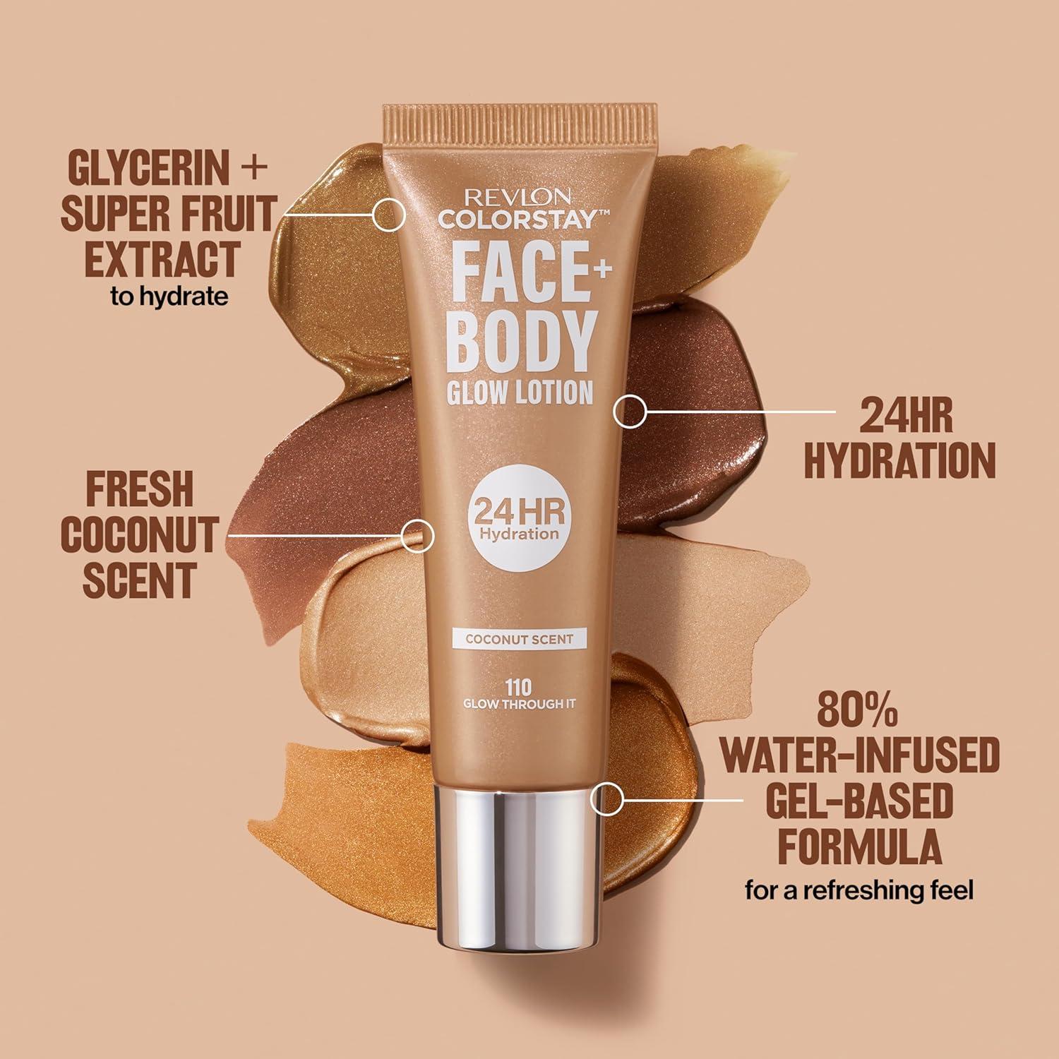 imageRevlon ColorStay Face ampamp Body Glow Lotion Hydrating Glow Moisturizer 24HR Hydration Illuminating Luminizing Shimmer 120 Its Giving Sun130 If You Glow You Glow