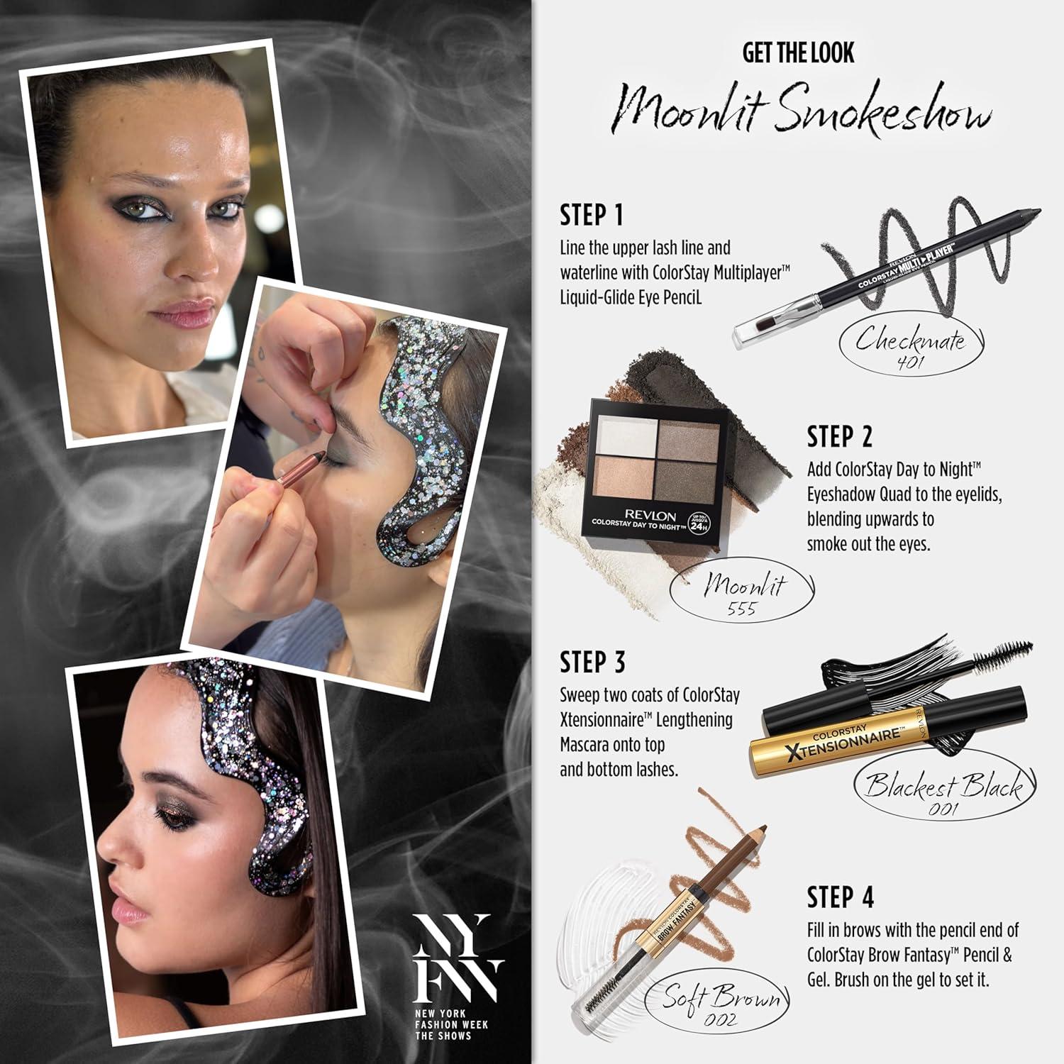 imageRevlon ColorStay Xtensionnaire Lengthening Lash Serum and Mascara In One Tapered Brush for 2X Longer Looking Eyelashes Infused with Pro Vitamin B5 SmudgeProof 201 Blackest BlackBlack Brown