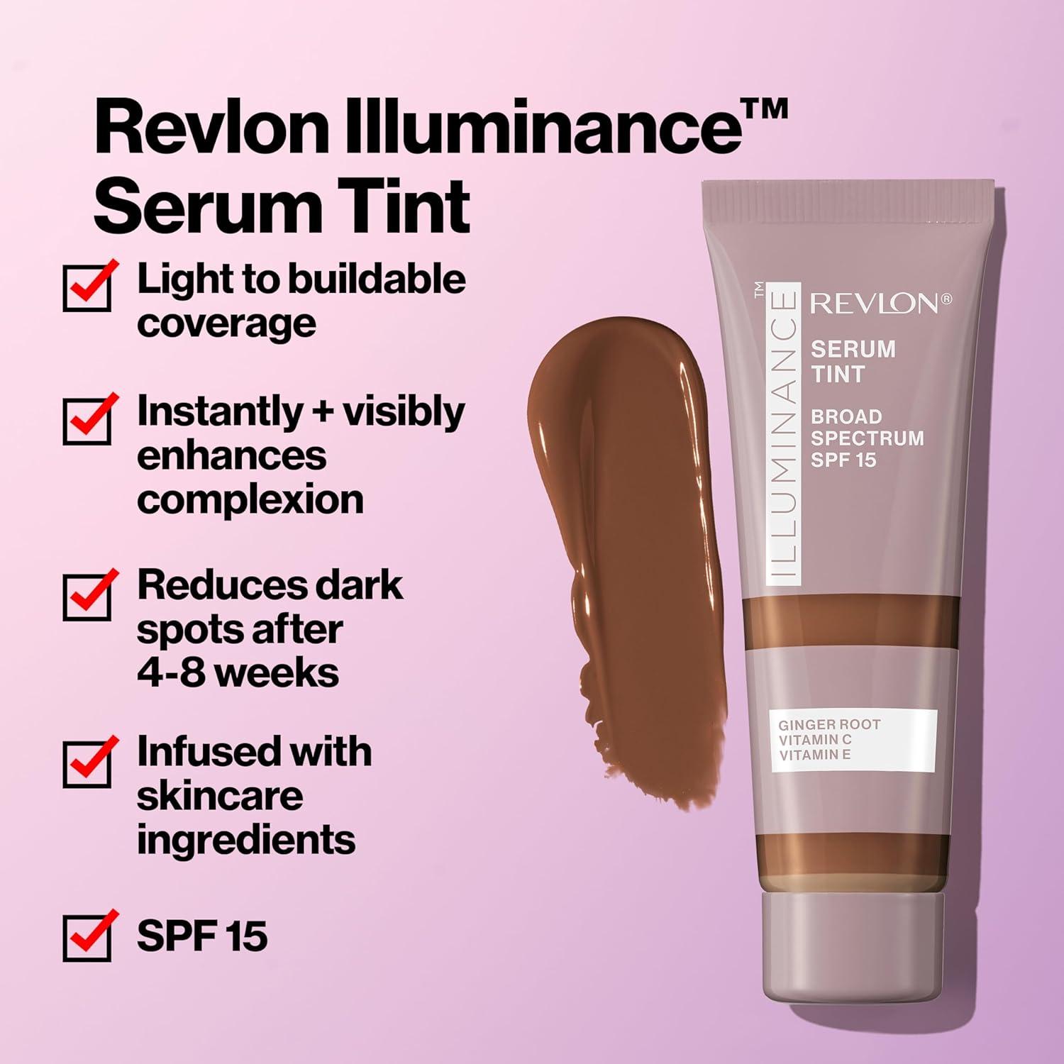 imageRevlon Illuminance Tinted Serum Triple Hyaluronic Acid Evens Out Skin Tone Over Time and Hydrates All Day SPF 15 417 Warm Caramel 094 fl ozLight Natural