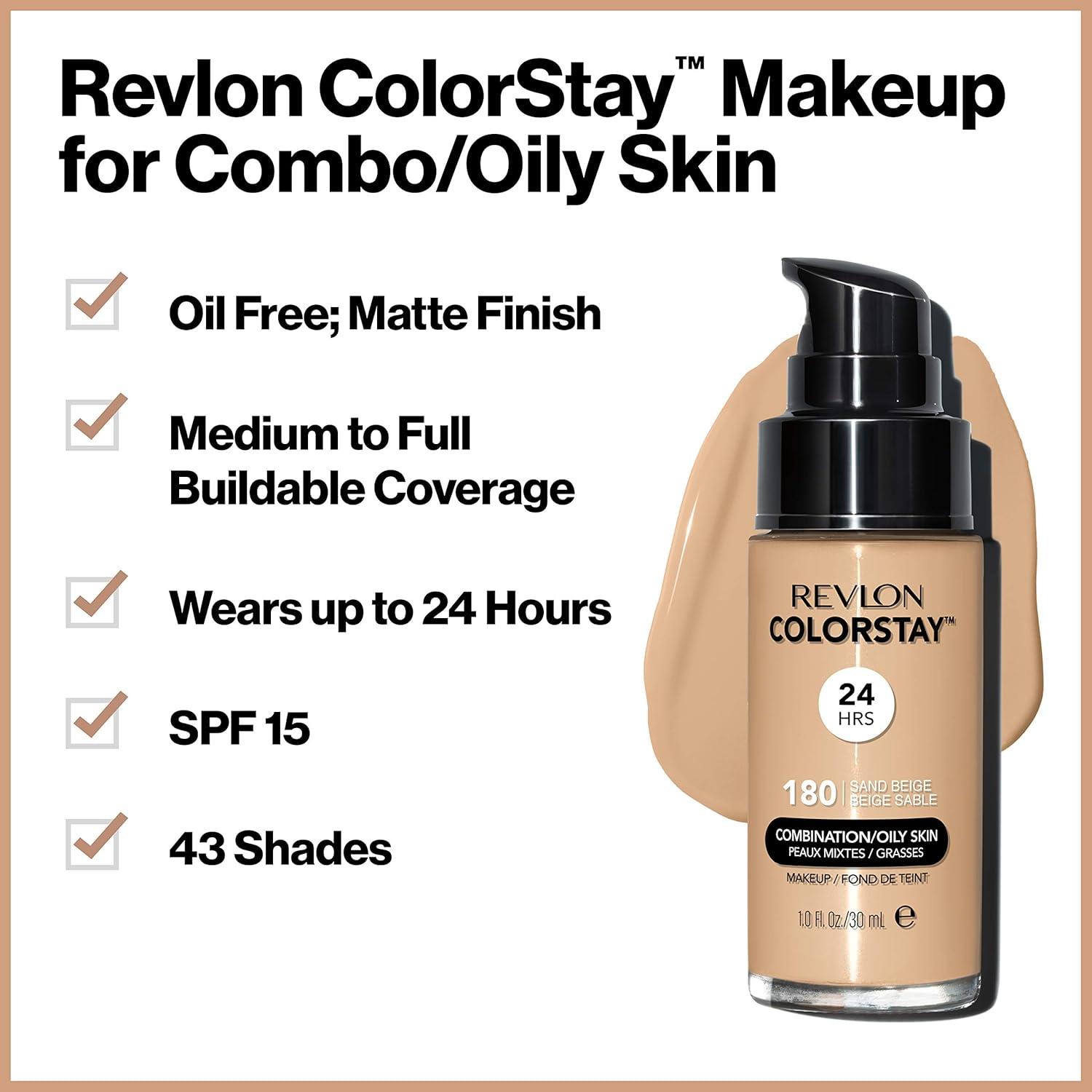imageRevlon Liquid Foundation ColorStay Face Makeup for Combination ampamp Oily Skin SPF 15 MediumFull Coverage with Matte Finish Light Honey 260 10 oz330 Natural Tan