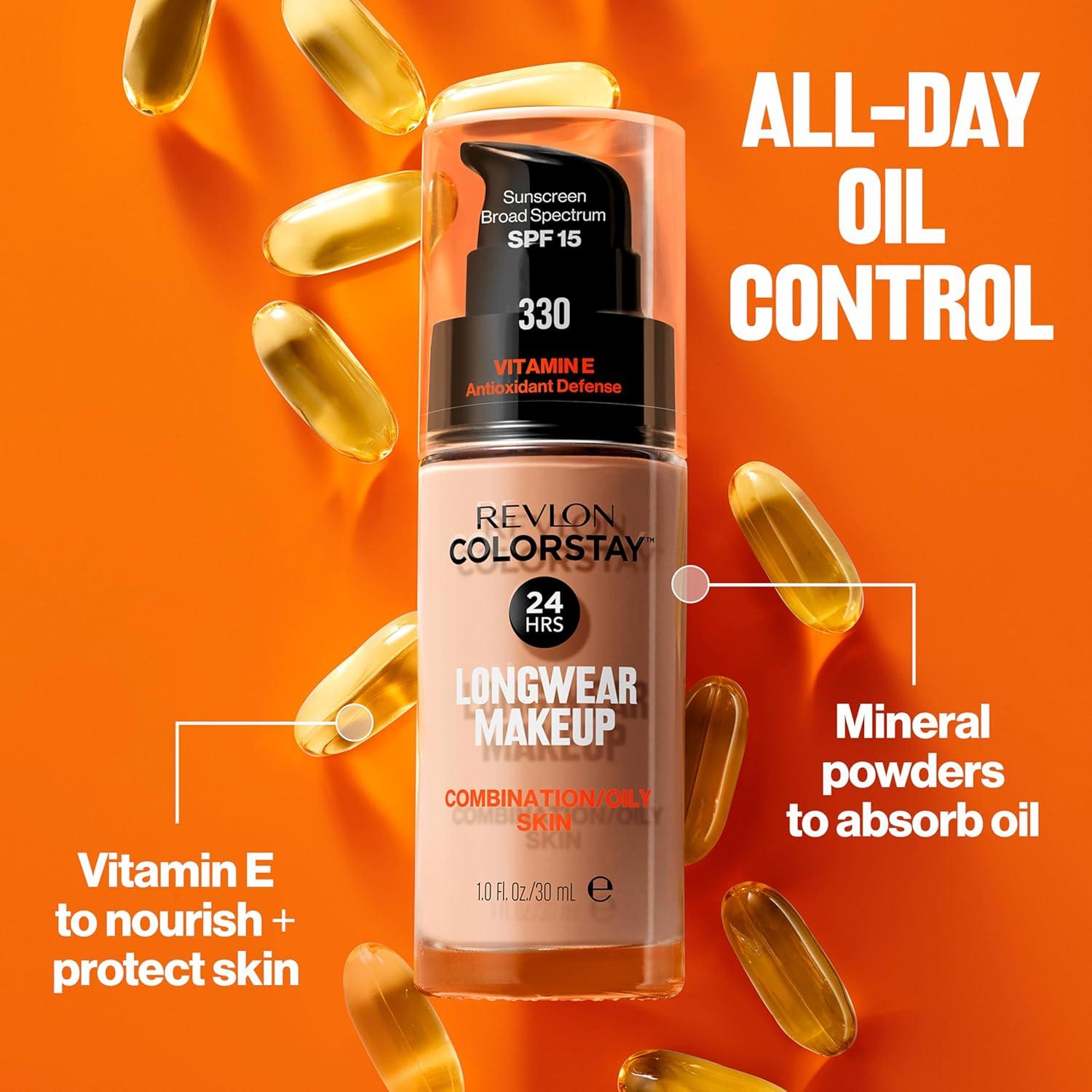 imageRevlon Liquid Foundation ColorStay Face Makeup for Combination ampamp Oily Skin SPF 15 MediumFull Coverage with Matte Finish Light Honey 260 10 oz355 Almond