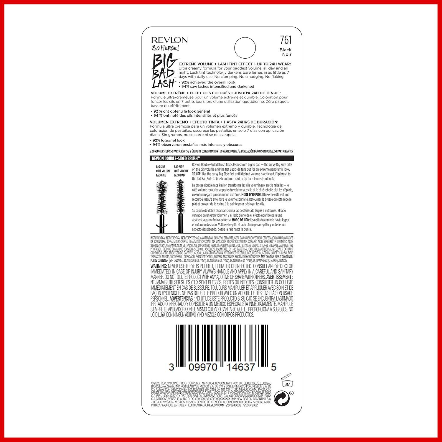 imageRevlon Mascara So Fierce Big Bad Lash Eye Makeup Volumizing Lasts up to 24 Hours No Clump SmudgeProof FlakeFree 760 Blackest Black 034 fl ozBlack