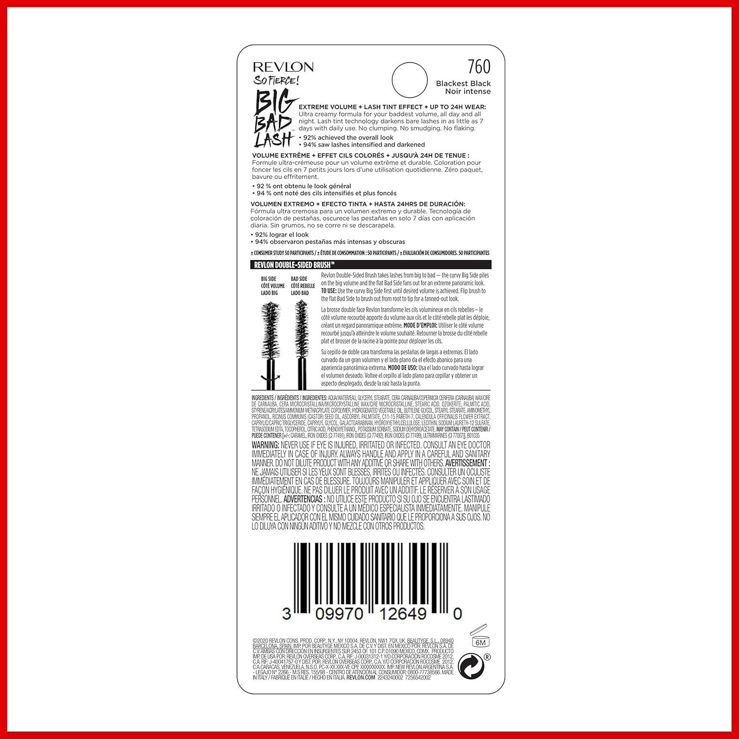 imageRevlon Mascara So Fierce Big Bad Lash Eye Makeup Volumizing Lasts up to 24 Hours No Clump SmudgeProof FlakeFree 760 Blackest Black 034 fl ozBlackest Black