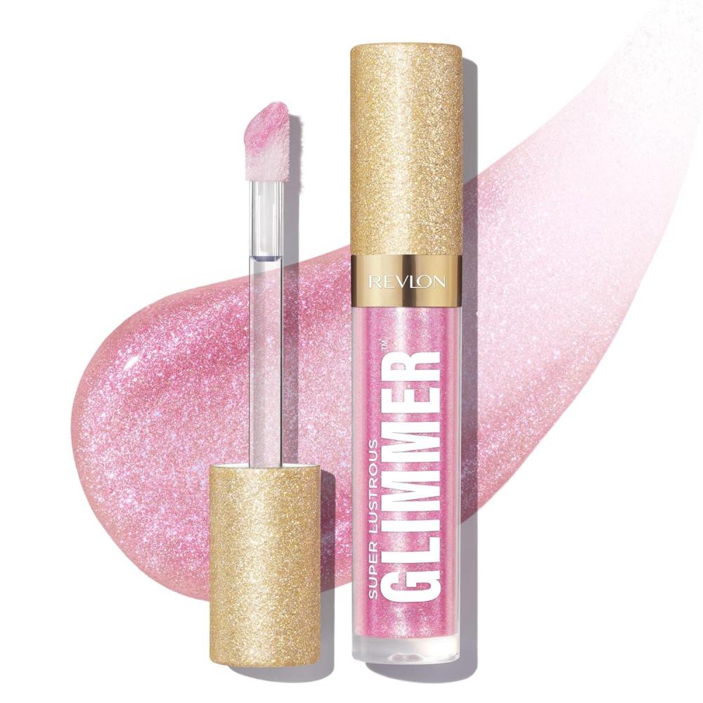 imageREVLON Super Lustrous Glimmer Gloss NonSticky Lip Gloss HighShine Finish PlantBased Glitter 006 Bronze Spark 013 fl oz002 Pink Prisma