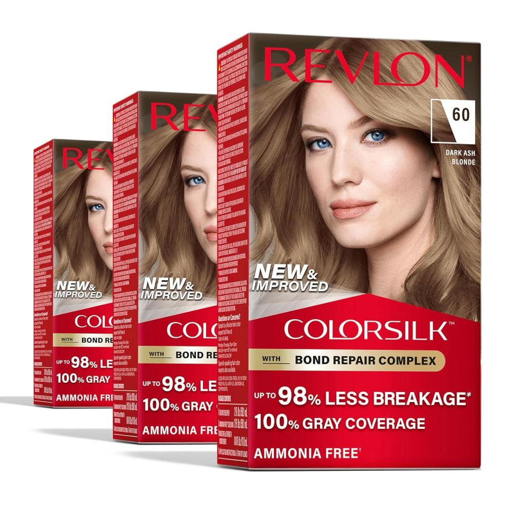 imageRevlon ColorSilk with Bond Repair Complex Blonde Permanent Hair Color 100 Gray Coverage Ammonia Free Hair Dye Vegan Keratin 04 Ultra Light Natural Blonde Pack of 360 Dark Ash Blonde