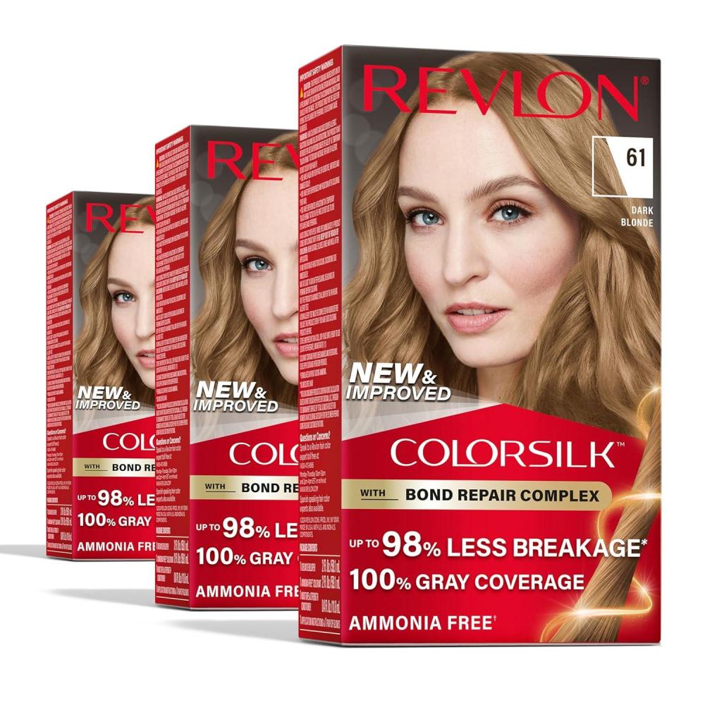 imageRevlon ColorSilk with Bond Repair Complex Blonde Permanent Hair Color 100 Gray Coverage Ammonia Free Hair Dye Vegan Keratin 04 Ultra Light Natural Blonde Pack of 361 Dark Blonde