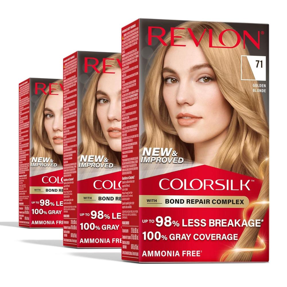 imageRevlon ColorSilk with Bond Repair Complex Blonde Permanent Hair Color 100 Gray Coverage Ammonia Free Hair Dye Vegan Keratin 04 Ultra Light Natural Blonde Pack of 371 Golden Blonde