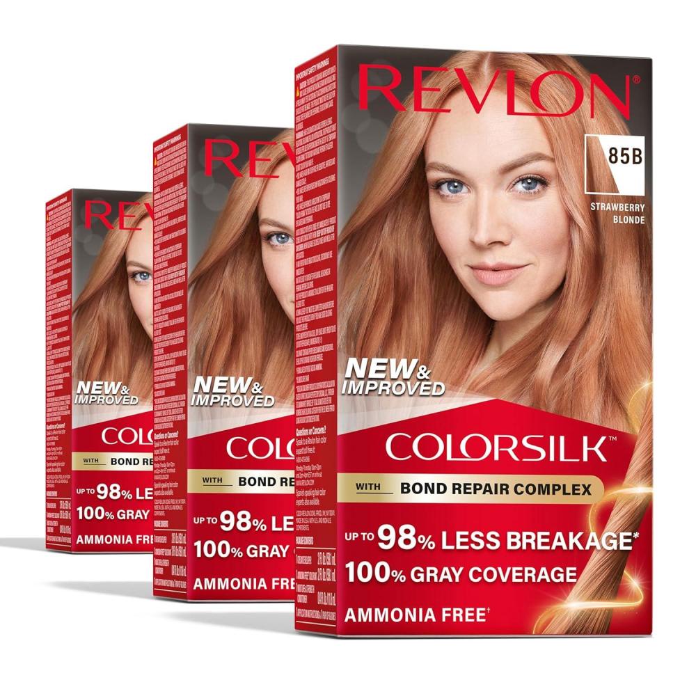 imageRevlon ColorSilk with Bond Repair Complex Blonde Permanent Hair Color 100 Gray Coverage Ammonia Free Hair Dye Vegan Keratin 04 Ultra Light Natural Blonde Pack of 385B Strawberry Blonde