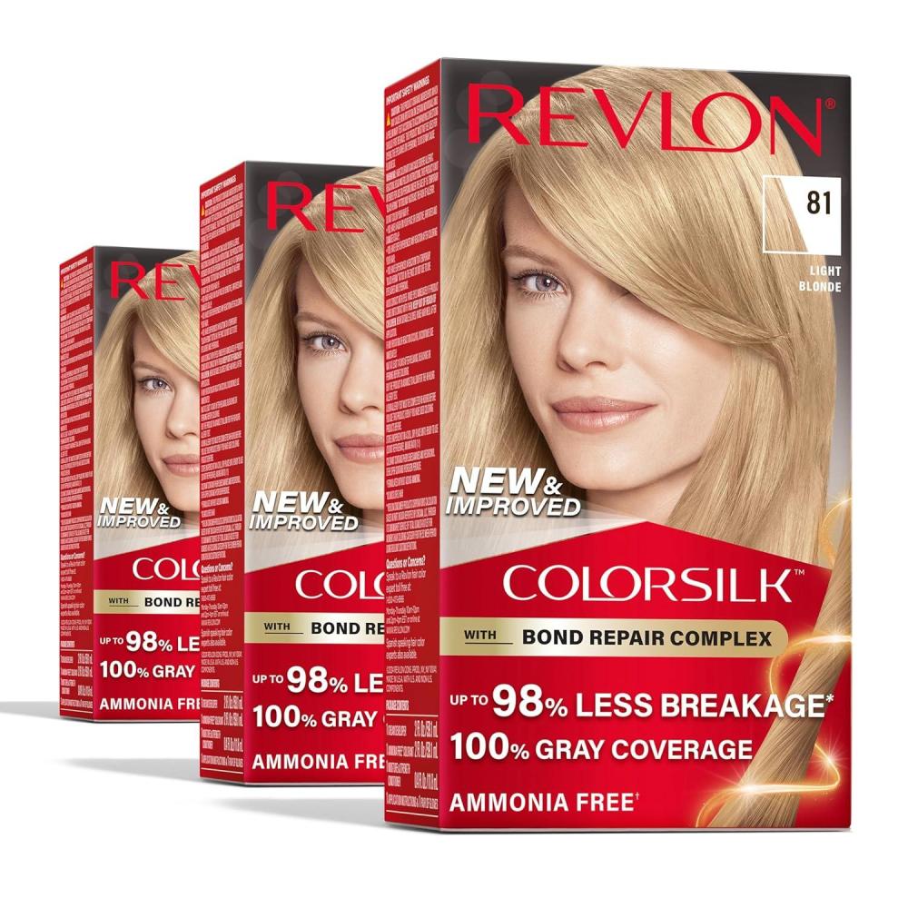 imageRevlon ColorSilk with Bond Repair Complex Blonde Permanent Hair Color 100 Gray Coverage Ammonia Free Hair Dye Vegan Keratin 04 Ultra Light Natural Blonde Pack of 381 Light Blonde