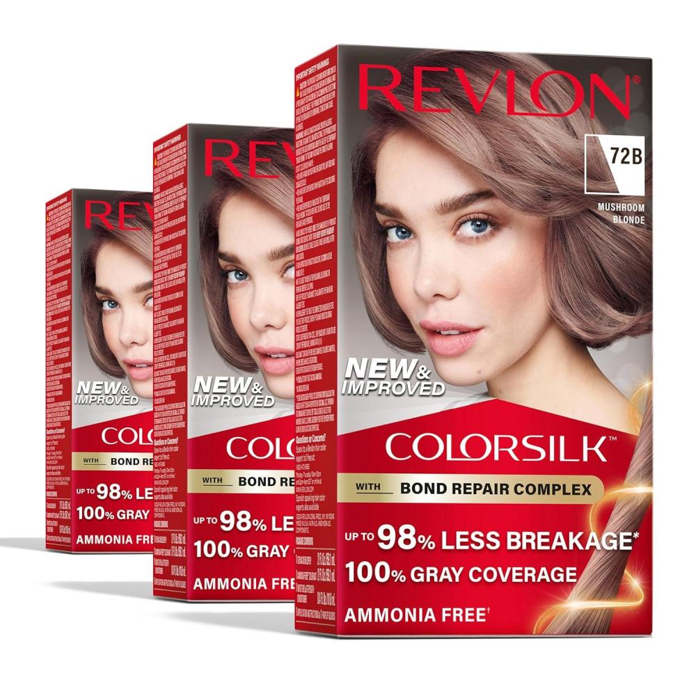 imageRevlon ColorSilk with Bond Repair Complex Blonde Permanent Hair Color 100 Gray Coverage Ammonia Free Hair Dye Vegan Keratin 04 Ultra Light Natural Blonde Pack of 372B Mushroom Blonde
