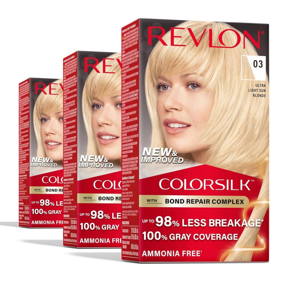 imageRevlon ColorSilk with Bond Repair Complex Blonde Permanent Hair Color 100 Gray Coverage Ammonia Free Hair Dye Vegan Keratin 04 Ultra Light Natural Blonde Pack of 303 Ultra Light Sun Blonde