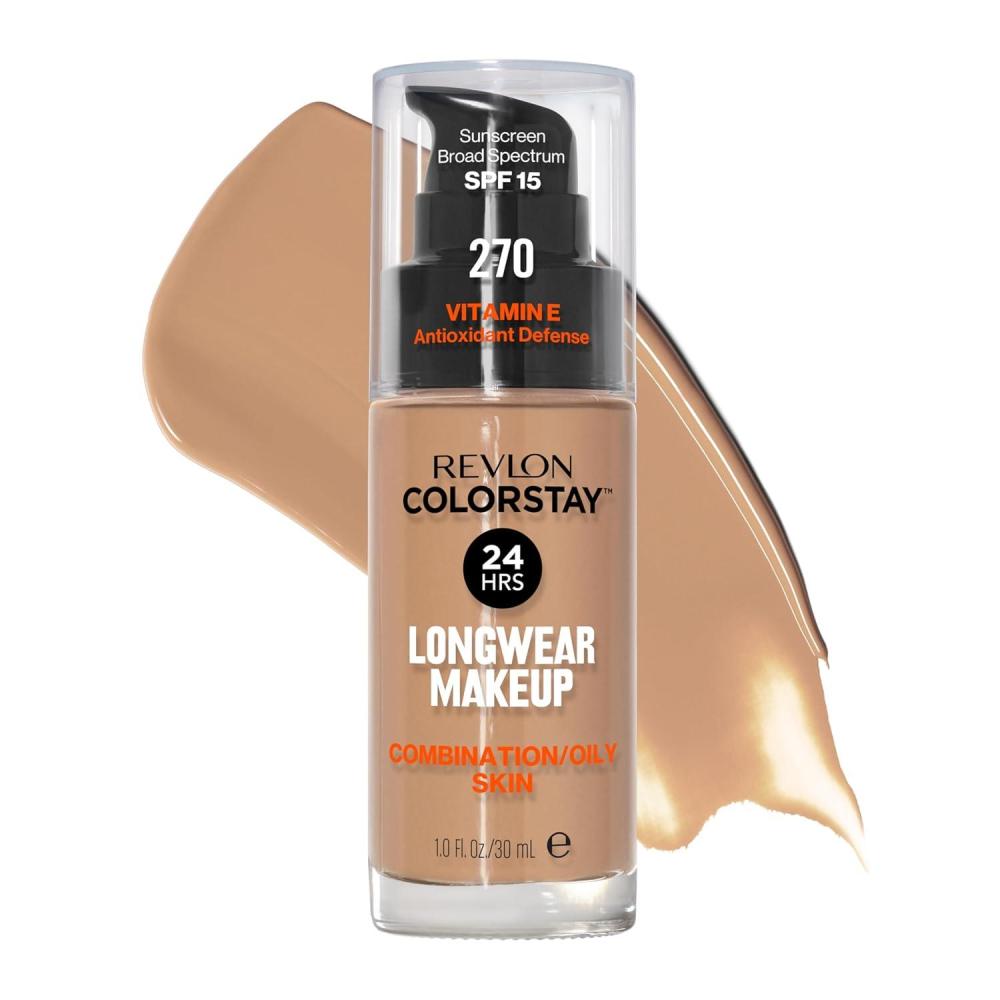 imageRevlon Liquid Foundation ColorStay Face Makeup for Combination ampamp Oily Skin SPF 15 MediumFull Coverage with Matte Finish Light Honey 260 10 oz270 Chestnut