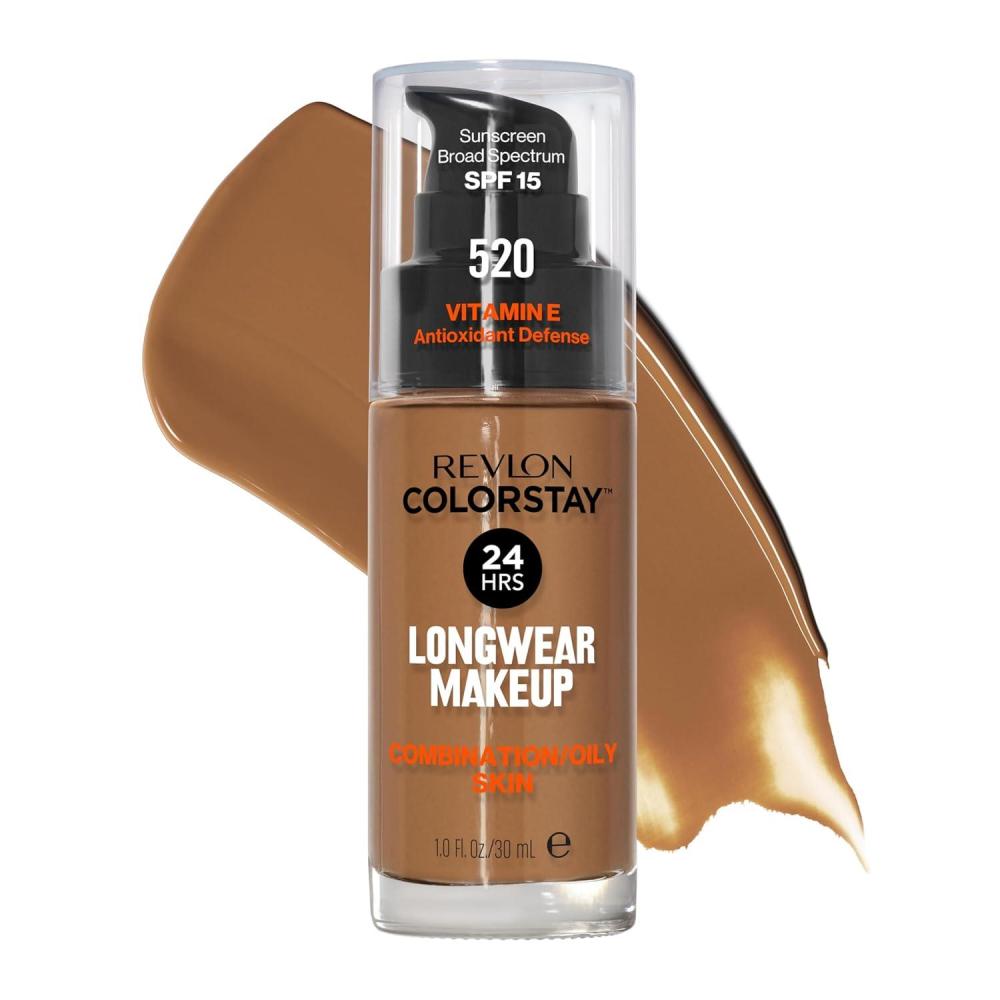 imageRevlon Liquid Foundation ColorStay Face Makeup for Combination ampamp Oily Skin SPF 15 MediumFull Coverage with Matte Finish Light Honey 260 10 oz520 Cocoa