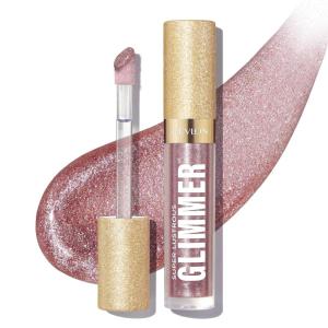 REVLON Super Lustrous Glimmer Gloss, Non-Sticky Lip Gloss, High-Shine Finish, Plant-Based Glitter, 006 Bronze Spark, 0.13 fl oz(003 Lavender Lust)