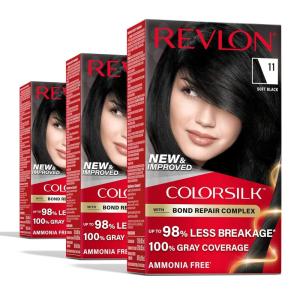 Revlon ColorSilk with Bond Repair Complex, Black Permanent Hair Color, 100% Gray Coverage, Ammonia Free Hair Dye, Vegan Keratin, 10 Black (Pack of 3)(11 Soft Black)