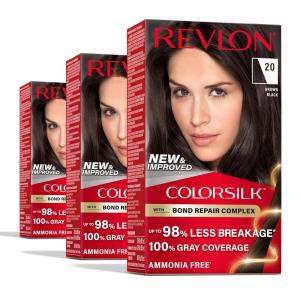 Revlon ColorSilk with Bond Repair Complex, Black Permanent Hair Color, 100% Gray Coverage, Ammonia Free Hair Dye, Vegan Keratin, 10 Black (Pack of 3)(20 Brown Black)