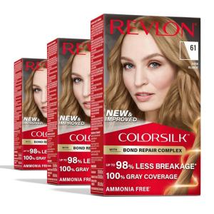 Revlon ColorSilk with Bond Repair Complex, Blonde Permanent Hair Color, 100% Gray Coverage, Ammonia Free Hair Dye, Vegan Keratin, 04 Ultra Light Natural Blonde (Pack of 3)(61 Dark Blonde)