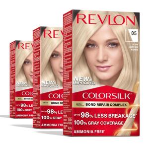 Revlon ColorSilk with Bond Repair Complex, Blonde Permanent Hair Color, 100% Gray Coverage, Ammonia Free Hair Dye, Vegan Keratin, 04 Ultra Light Natural Blonde (Pack of 3)(05 Ultra Light Ash Blonde)