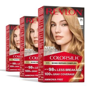 Revlon ColorSilk with Bond Repair Complex, Blonde Permanent Hair Color, 100% Gray Coverage, Ammonia Free Hair Dye, Vegan Keratin, 04 Ultra Light Natural Blonde (Pack of 3)(71 Golden Blonde)