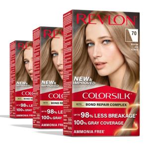 Revlon ColorSilk with Bond Repair Complex, Blonde Permanent Hair Color, 100% Gray Coverage, Ammonia Free Hair Dye, Vegan Keratin, 04 Ultra Light Natural Blonde (Pack of 3)(70 Medium Ash Blonde)