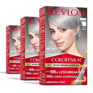 Revlon ColorSilk with Bond Repair Complex, Blonde Permanent Hair Color, 100% Gray Coverage, Ammonia Free Hair Dye, Vegan Keratin, 04 Ultra Light Natural Blonde (Pack of 3)(82B Silver Blonde)