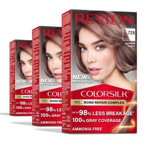 Revlon ColorSilk with Bond Repair Complex, Blonde Permanent Hair Color, 100% Gray Coverage, Ammonia Free Hair Dye, Vegan Keratin, 04 Ultra Light Natural Blonde (Pack of 3)(72B Mushroom Blonde)