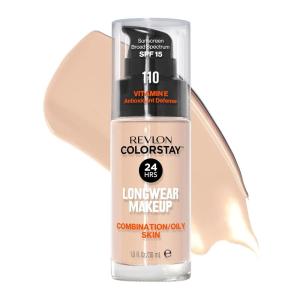 Revlon Liquid Foundation, ColorStay Face Makeup for Combination & Oily Skin, SPF 15, Medium-Full Coverage with Matte Finish, Light Honey (260), 1.0 oz(110 Ivory)