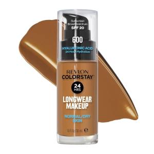 Revlon Liquid Foundation, ColorStay Face Makeup for Normal & Dry Skin, SPF 20, Longwear Medium-Full Coverage with Natural Finish, 110 Ivory, 1 fl oz(600 Cinnamon)