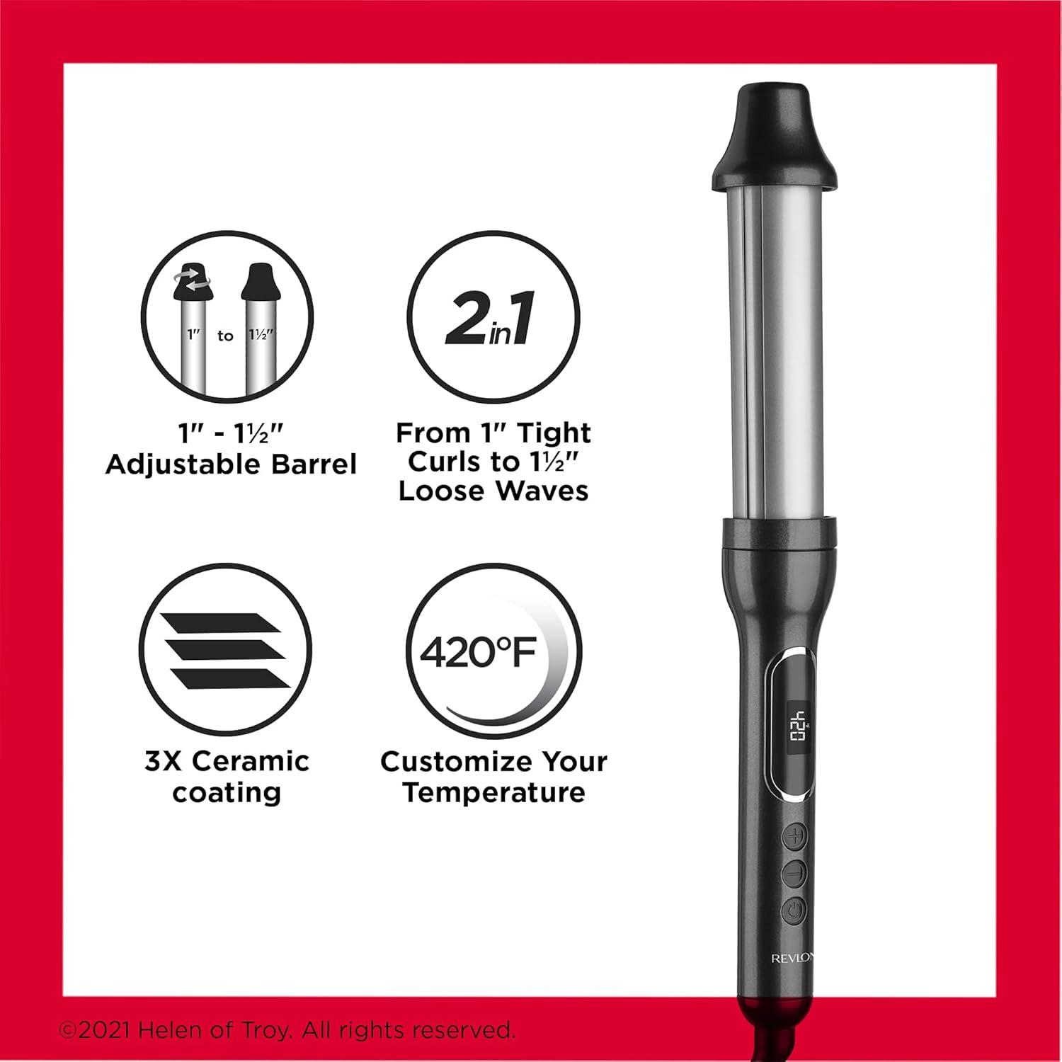 imageREVLON Adjustable Barrel 2 in 1 Curling Wand 1 and 112 inch1 and 1 inch